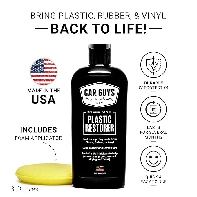 CAR GUYS Plastic Restorer Kit – 8oz Bottle – Revive Plastic, Rubber & Vinyl