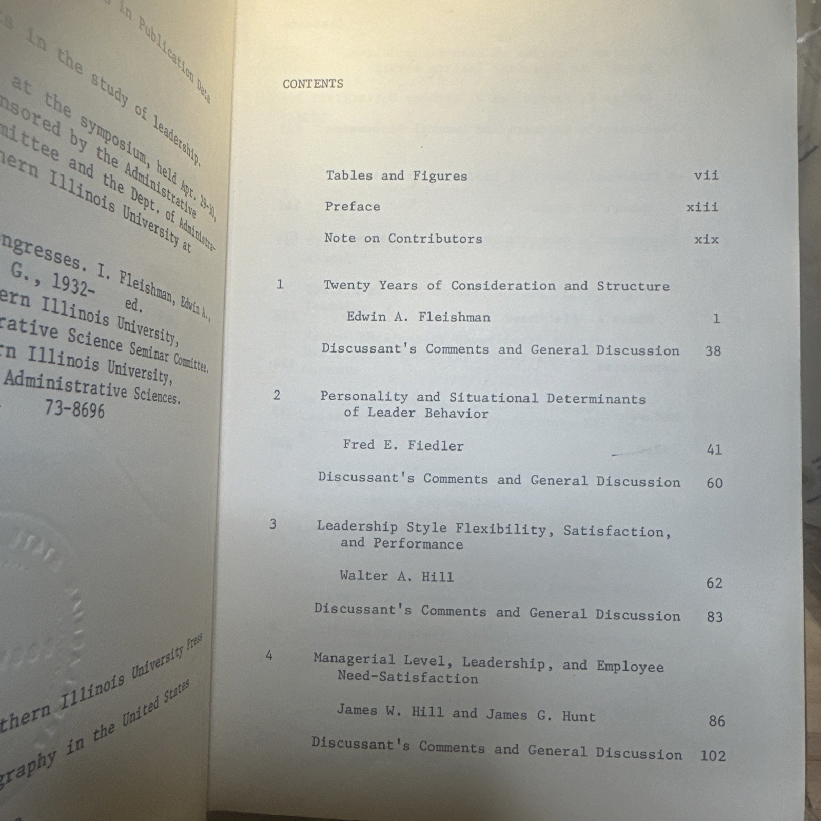 Current Developments in the Study of Leadership by authors Fleishman and Hunt