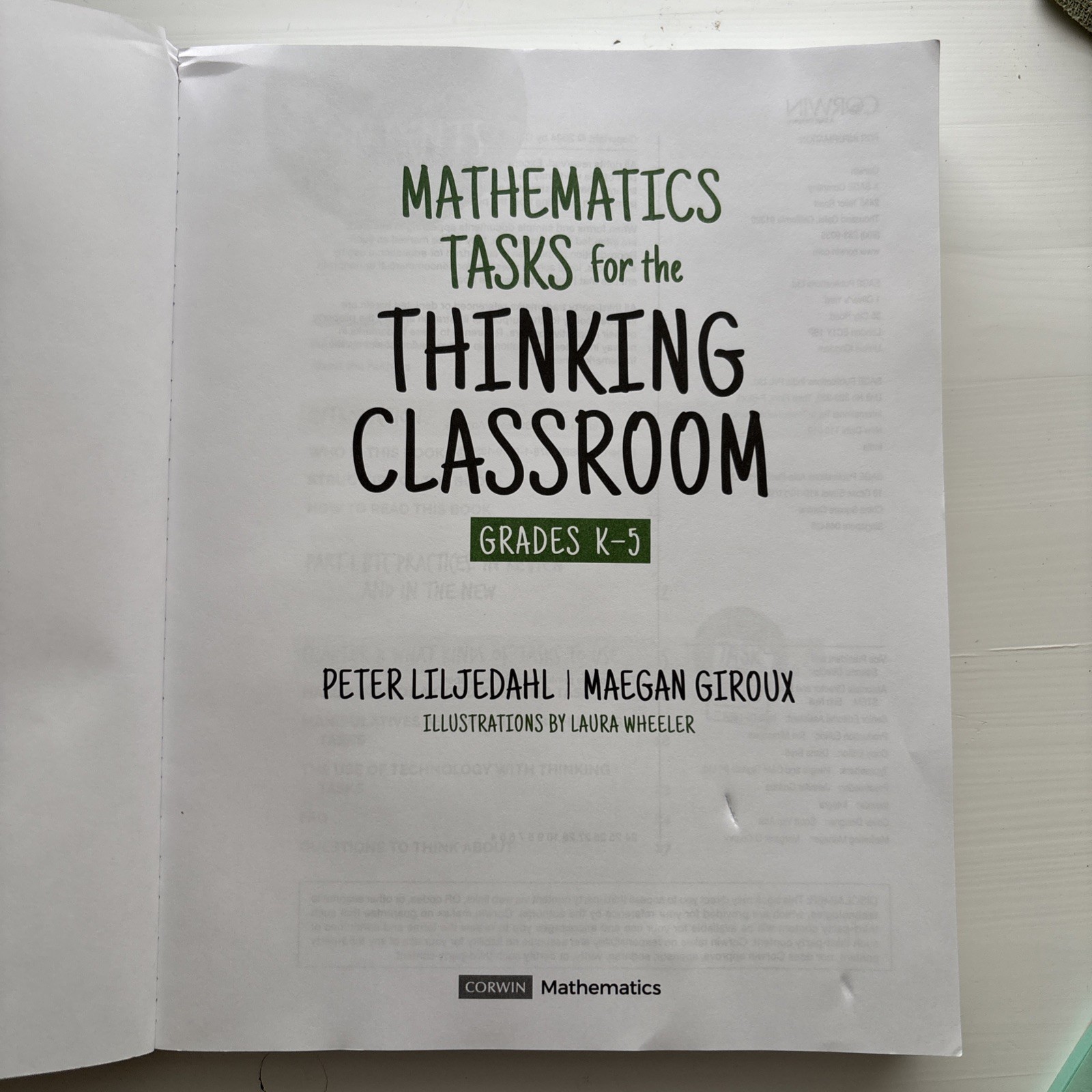 Mathematics Tasks for the Thinking Classroom, Grades K-5 by Peter Liljedahl Pape