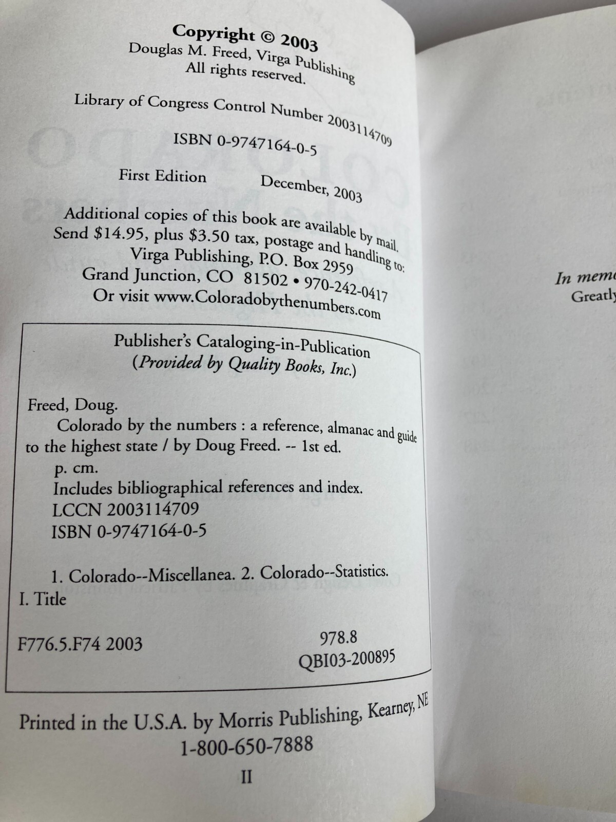 Colorado by the Numbers A reference almanac guide to highest state Doug Freed CO