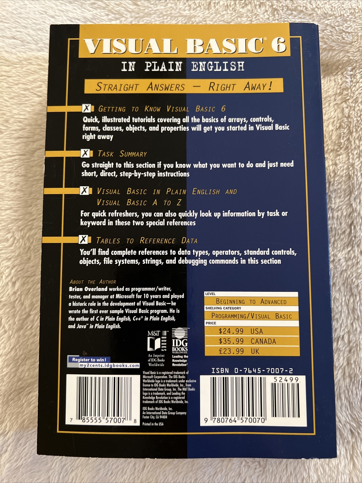 Visual Basic 6 In Plain English by Overland Brian Paperback 1999 M &T Books