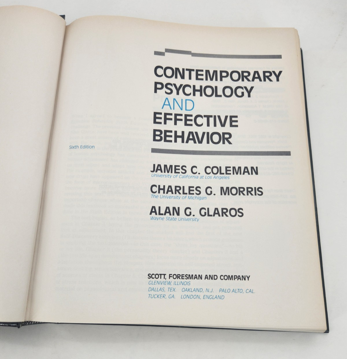 Contemporary psychology and effective behavior by Coleman, James C 1987 Hardcove