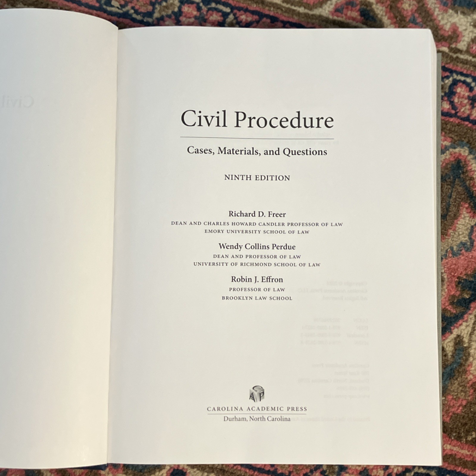 Carolina Academic Press Civil Procedure Ninth Edition by Freer, Perdue, Effron
