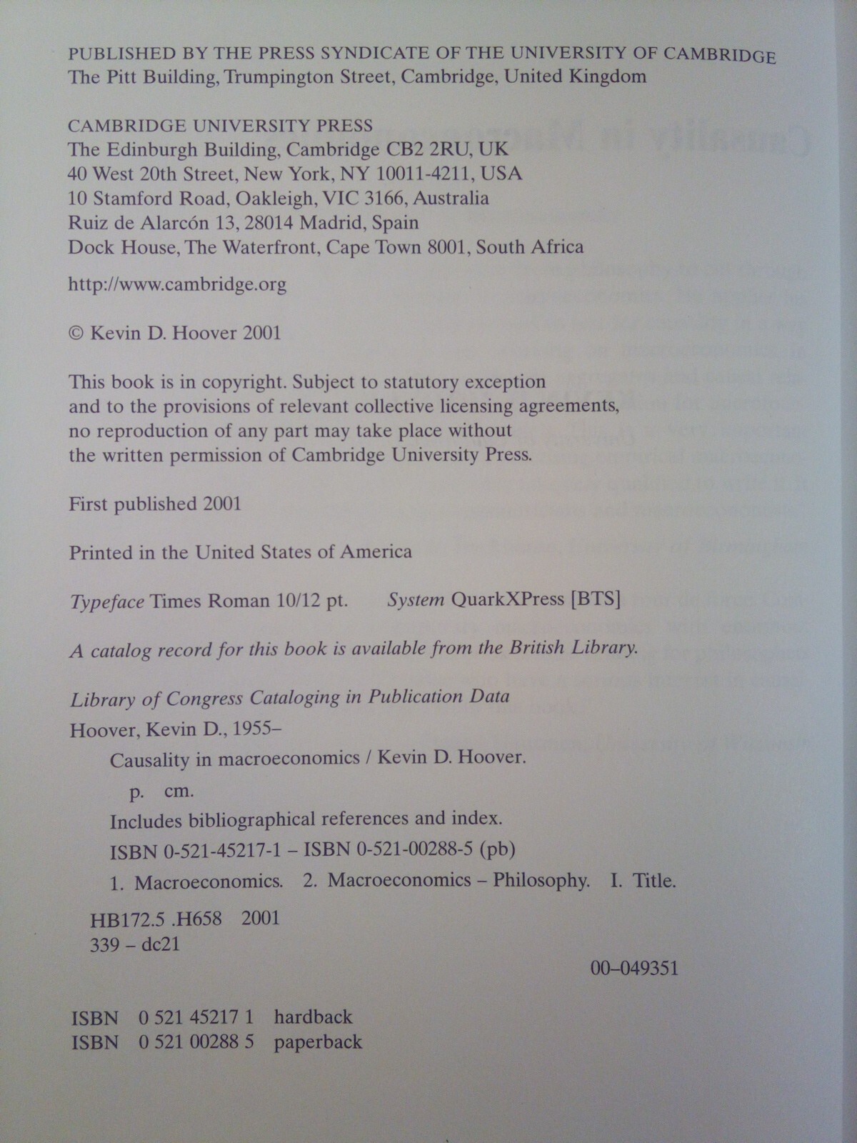 “Causality in Macroeconomics” by Kevin D. Hoover HC