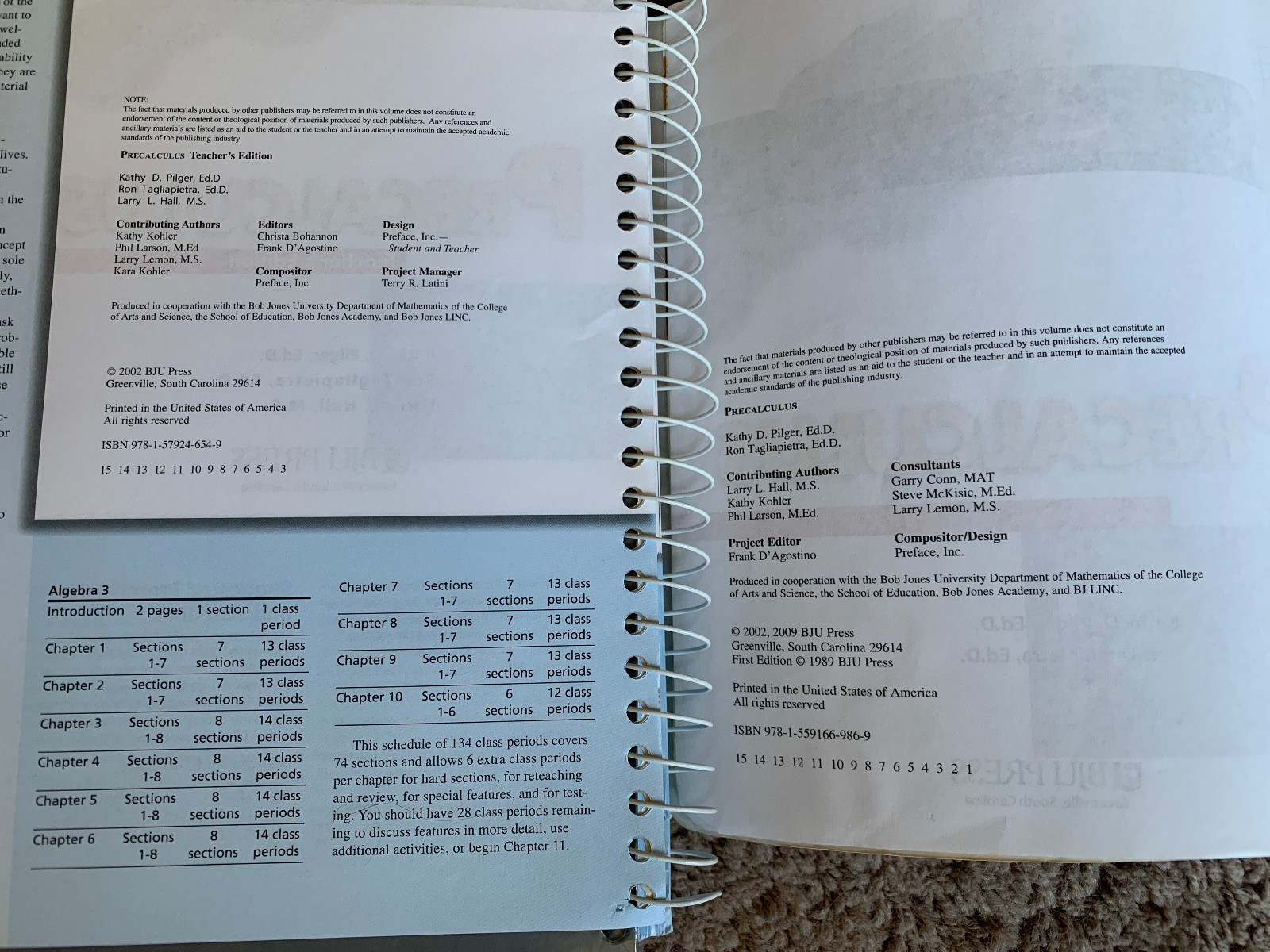 BJU Bob Jones Press Precalculus SET Teacher’s Edition 1 & 2 and Student Text