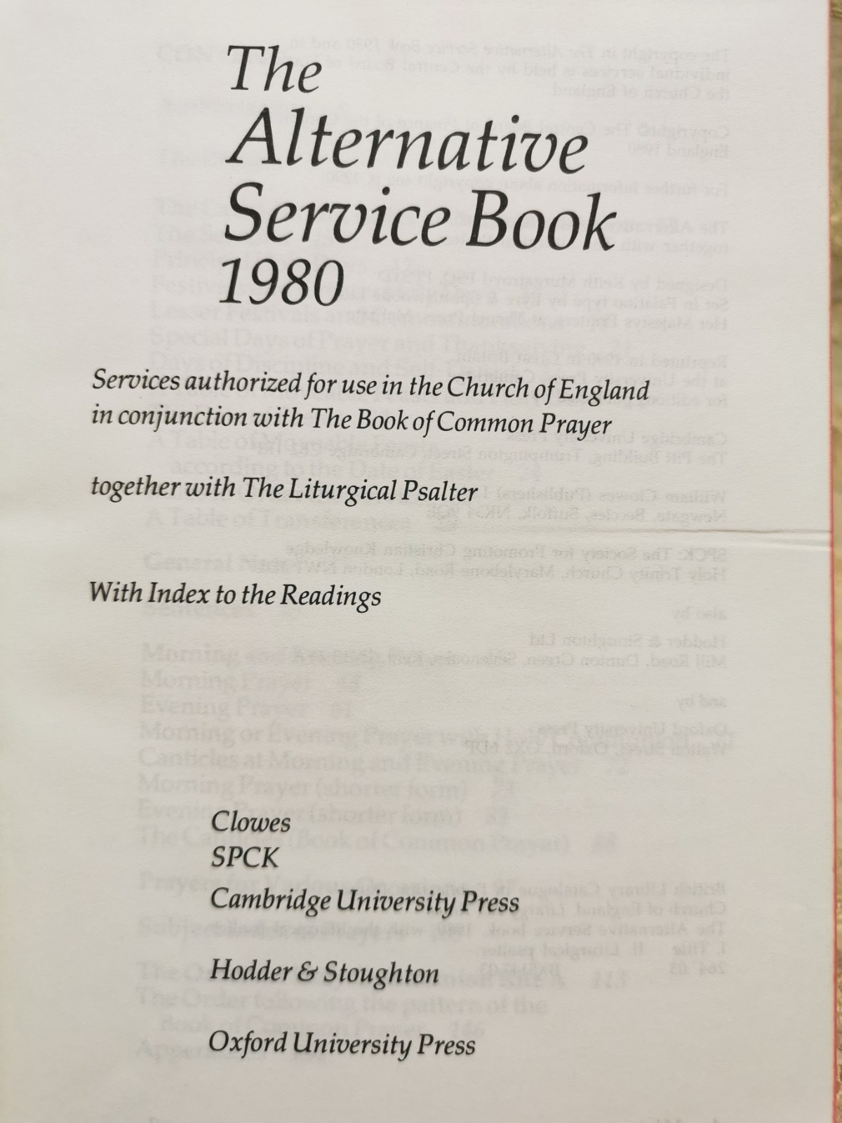 The Alternative Service Book 1980 Together With The Liturgical Psalter – 1990