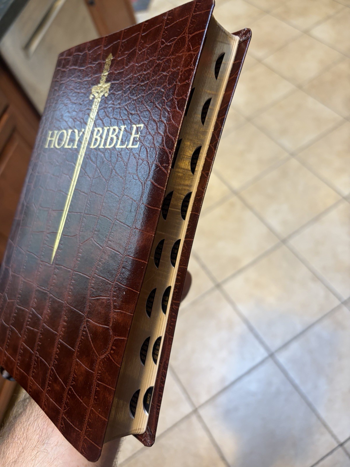 KJV Sword Bible, Large Print Alligator Bonded Leather, Thumb Index *READ*