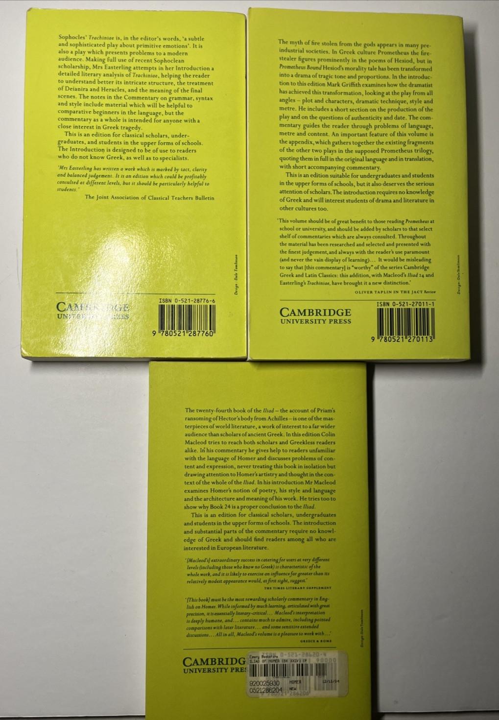 3 volumes Cambridge Greek & Latin Classics: Prometheus Bound, Iliad, Trachiniae