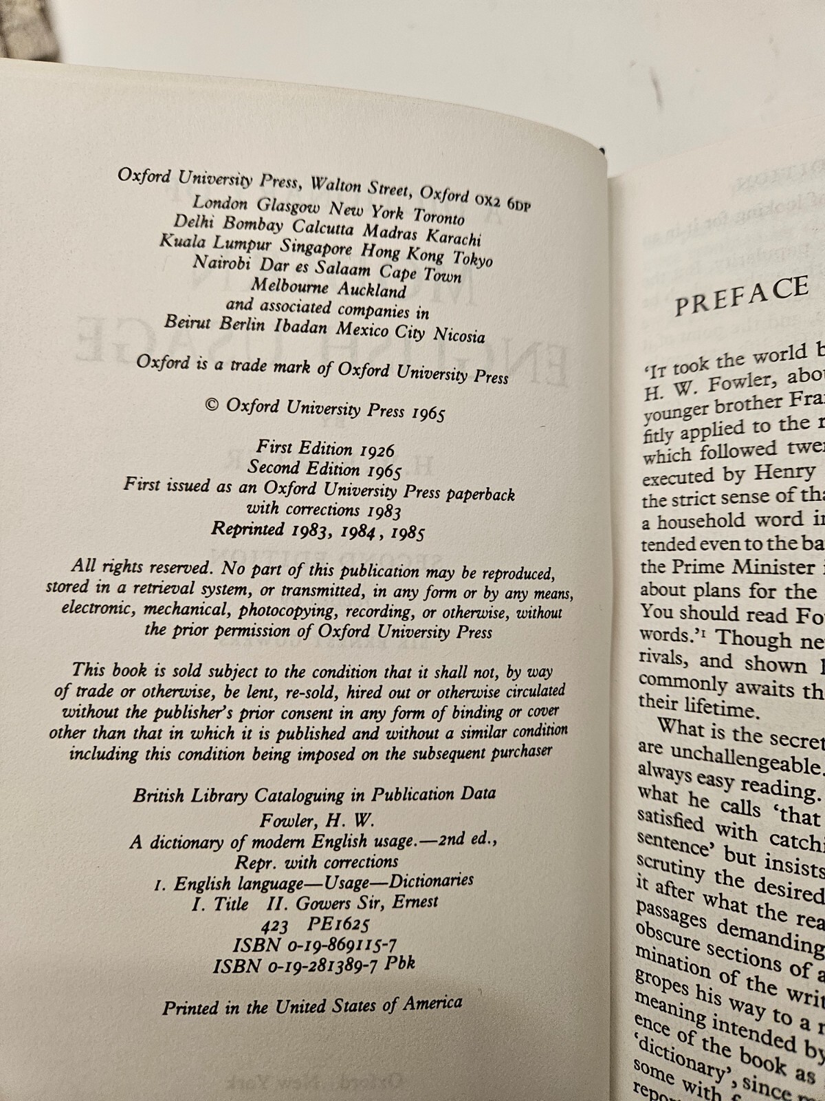 A Dictionary of Modern English Usage by H. W. Fowler (1985, Hardcover, 2nd Edtn)