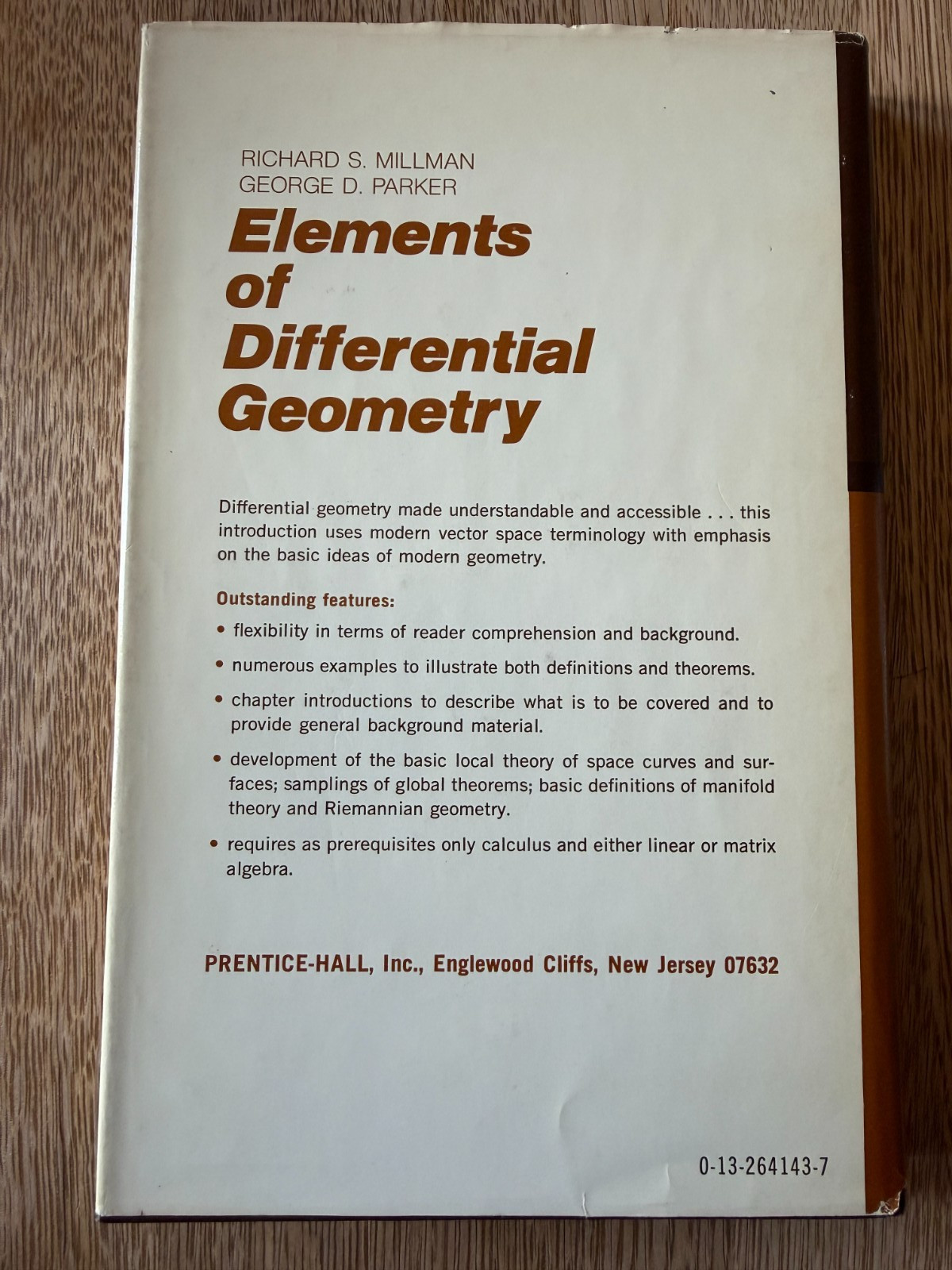 Elements of Differential Geometry – Richard Millman & George Parker – HC/DJ/VG