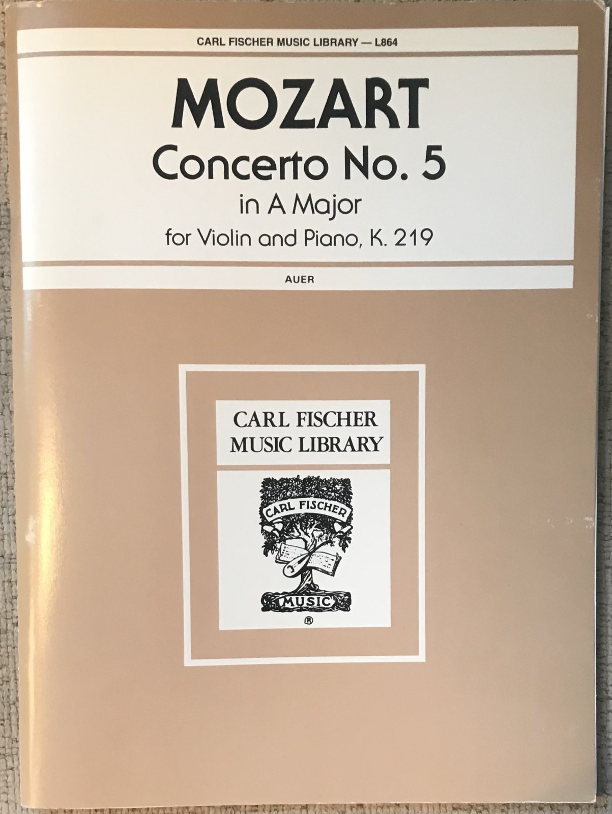 MOZART “CONCERTO NO. 5 IN A MAJOR FOR VIOLIN AND PIANO ” PB VG+ SCORE & PART