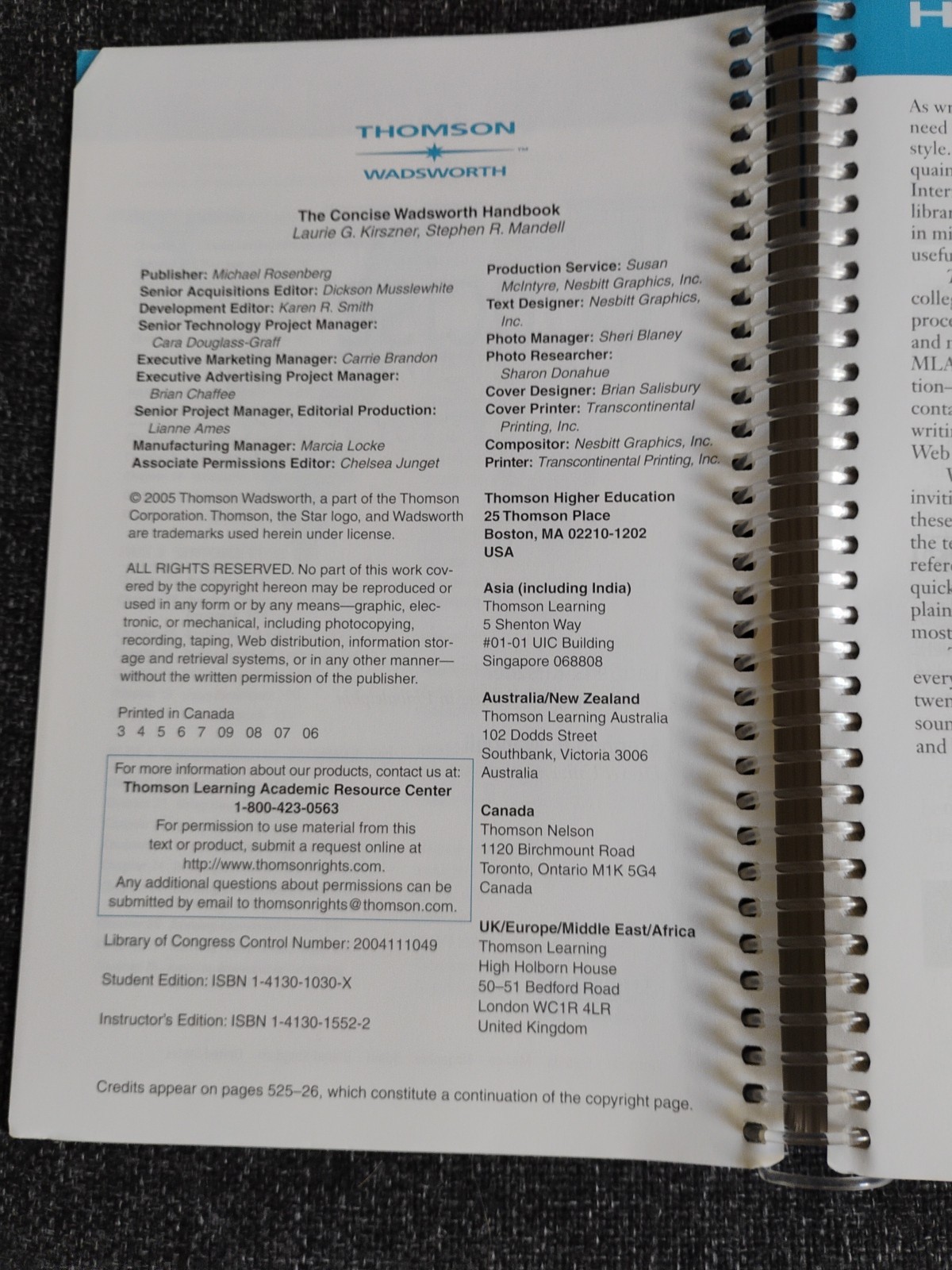 THE CONCISE WADSWORTH HANDBOOK By Laura G. Kirszner