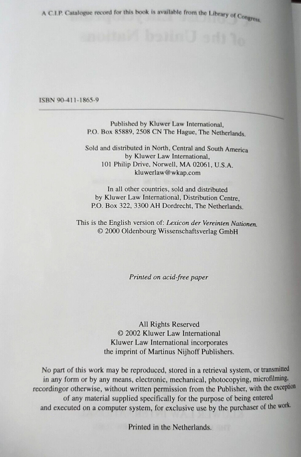 A Concise Encyclopedia of The United Nations by Helmut Volger,2002 Cloth Binding