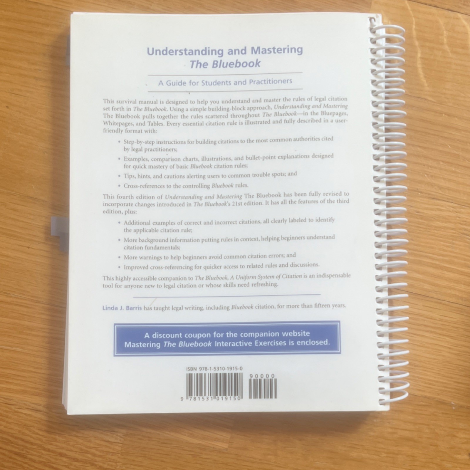 Carolina Academic Press Law Fourth Edition Spiral Linda J. Barris Bluebook