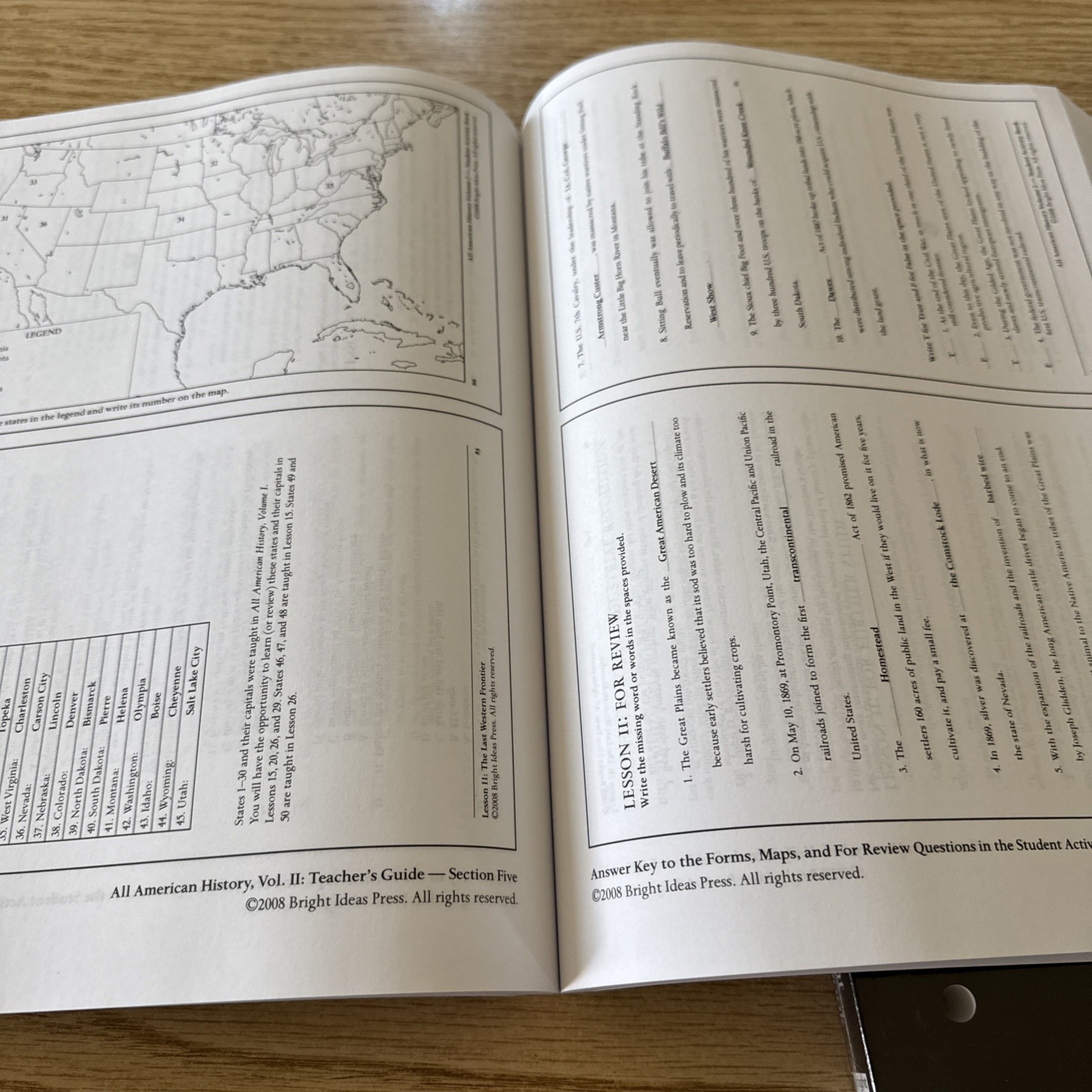 ALL AMERICAN HISTORY volumes 1 & 2 , student readers , Teachers Keys 1 & 2