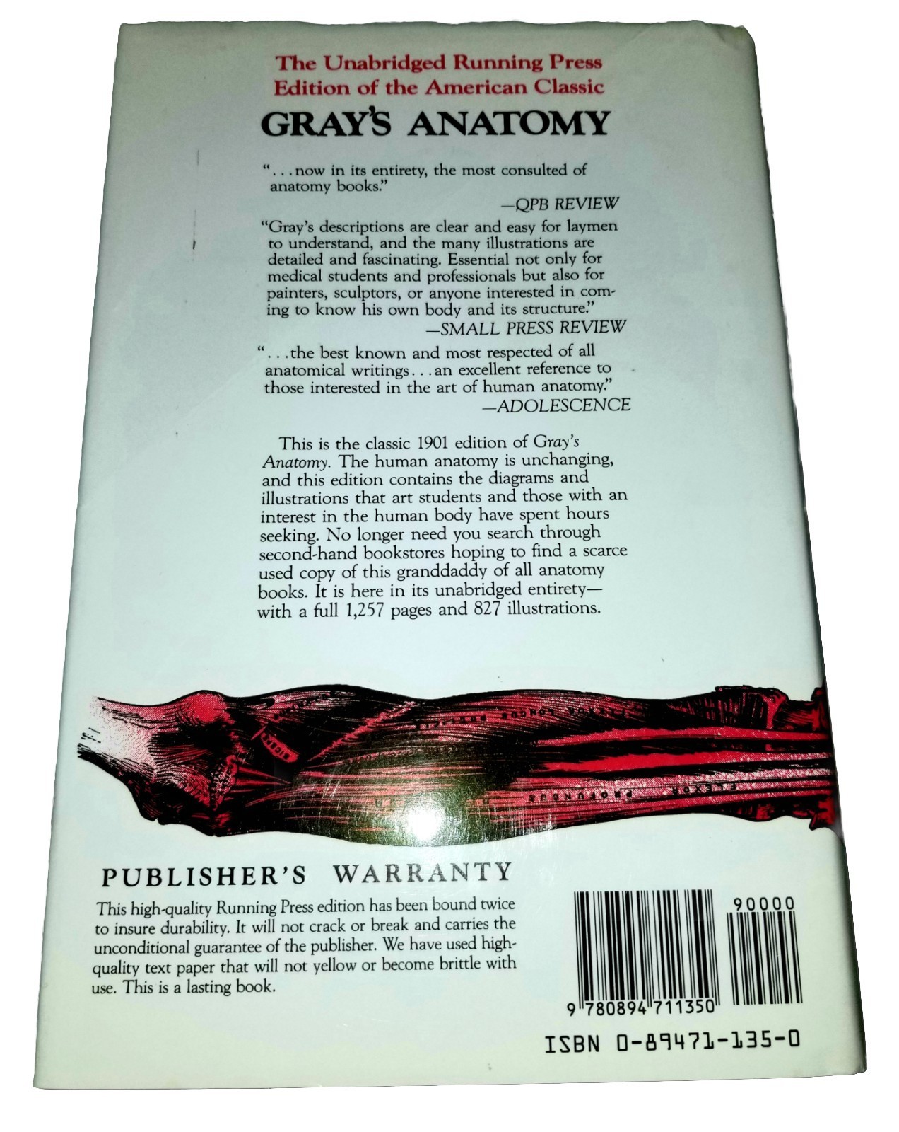Gray’s Anatomy Unabridged Book By Running Press Edition of the American Classic
