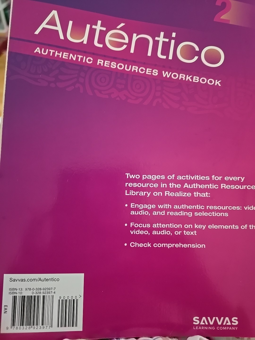Autentico 2018 Authentic Resources Workbook Level 2 by Prentice-Hall Staff…