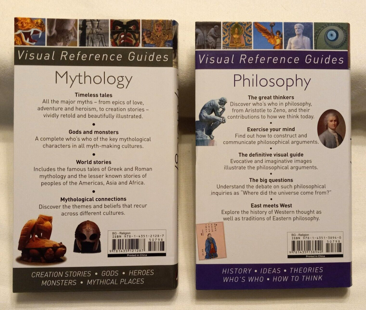 LOT OF 2 VISUAL REFERENCE GUIDES MYTHOLOGY AND PHILOSOPHY METRO BOOKS