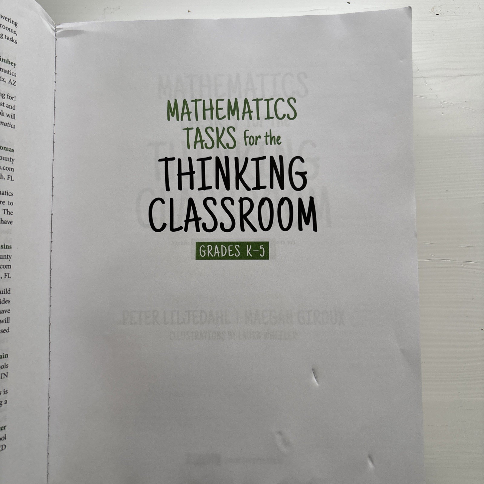 Mathematics Tasks for the Thinking Classroom, Grades K-5 by Peter Liljedahl Pape