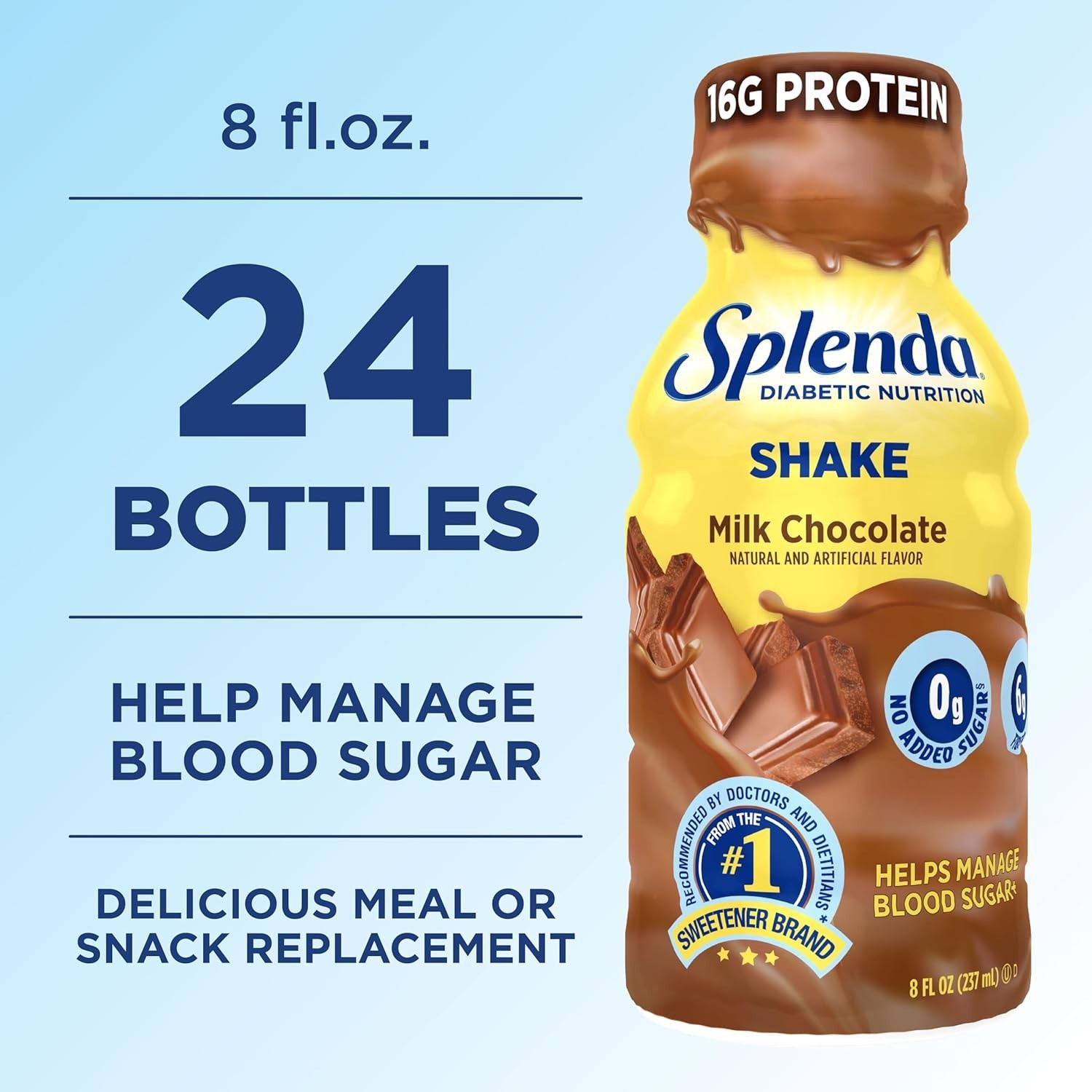 Diabetes Nutrition Meal Replacement Shake, Milk Chocolate, 8 Fl Oz – Pack of 24
