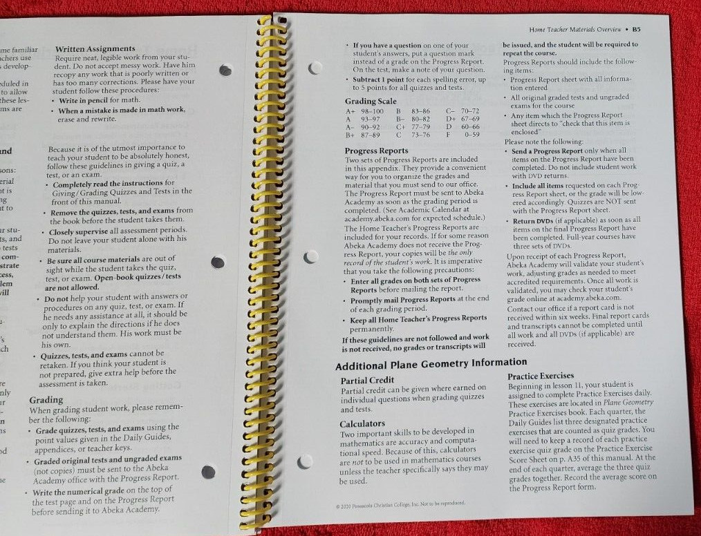 Abeka A Beka Book Homeschool PLANE GEOMETRY Video Manual Spiral 32267903