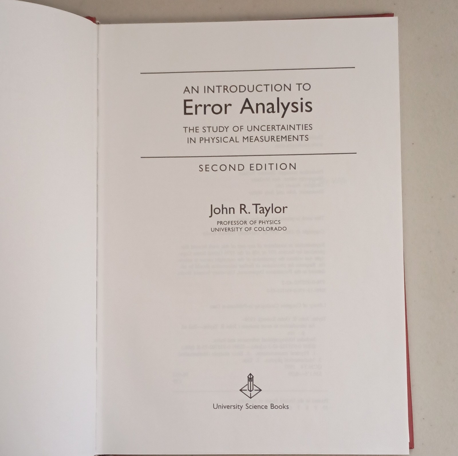 An Introduction to Error Analysis 2nd Ed John R. Taylor Hardcover Physics