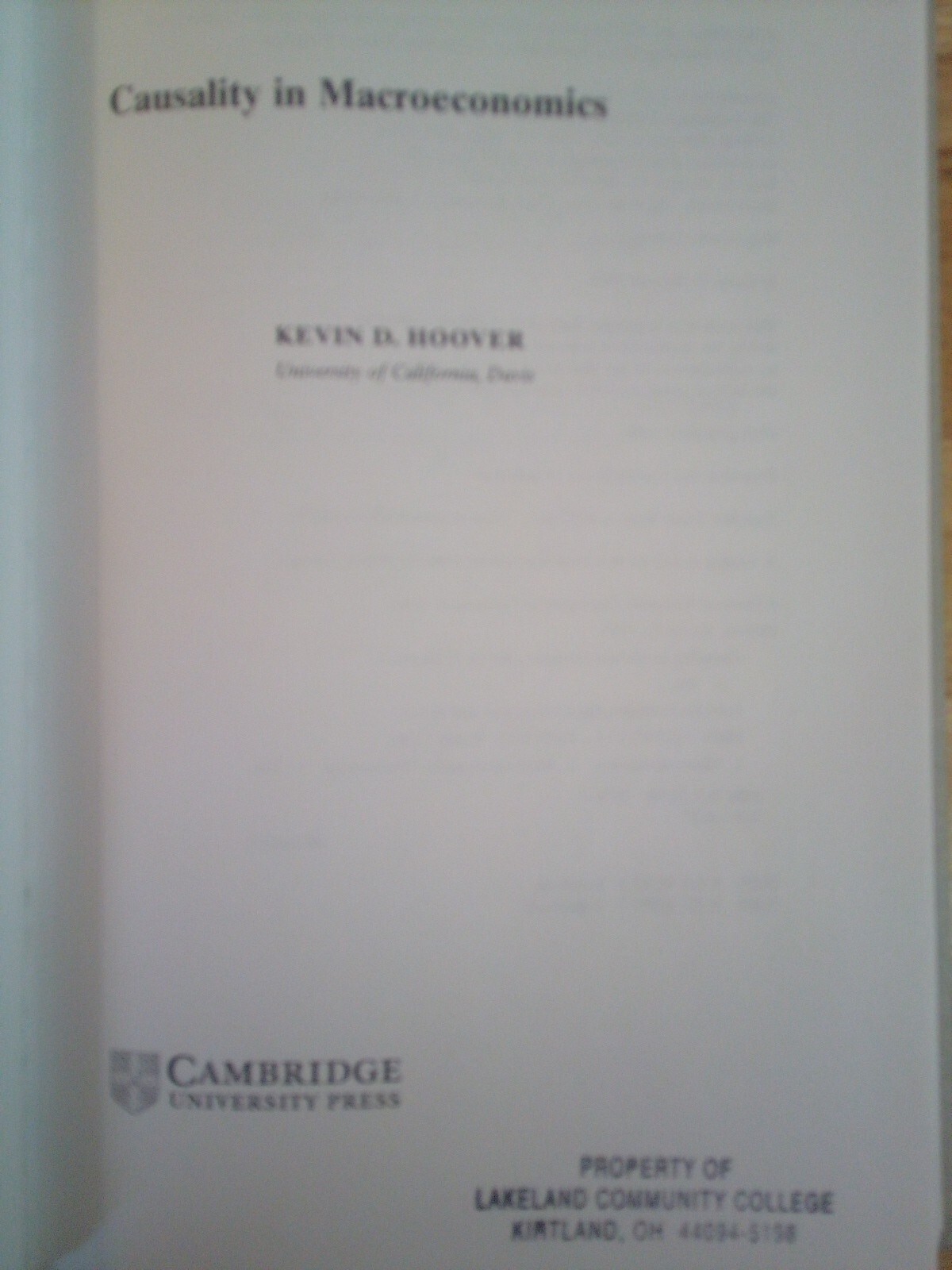 “Causality in Macroeconomics” by Kevin D. Hoover HC