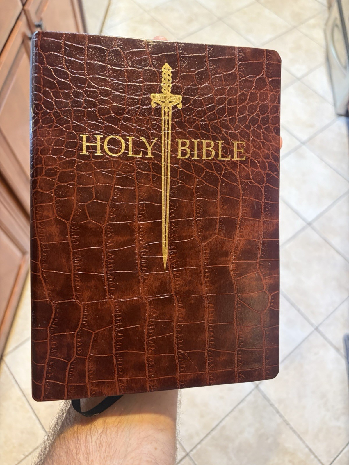 KJV Sword Bible, Large Print Alligator Bonded Leather, Thumb Index *READ*