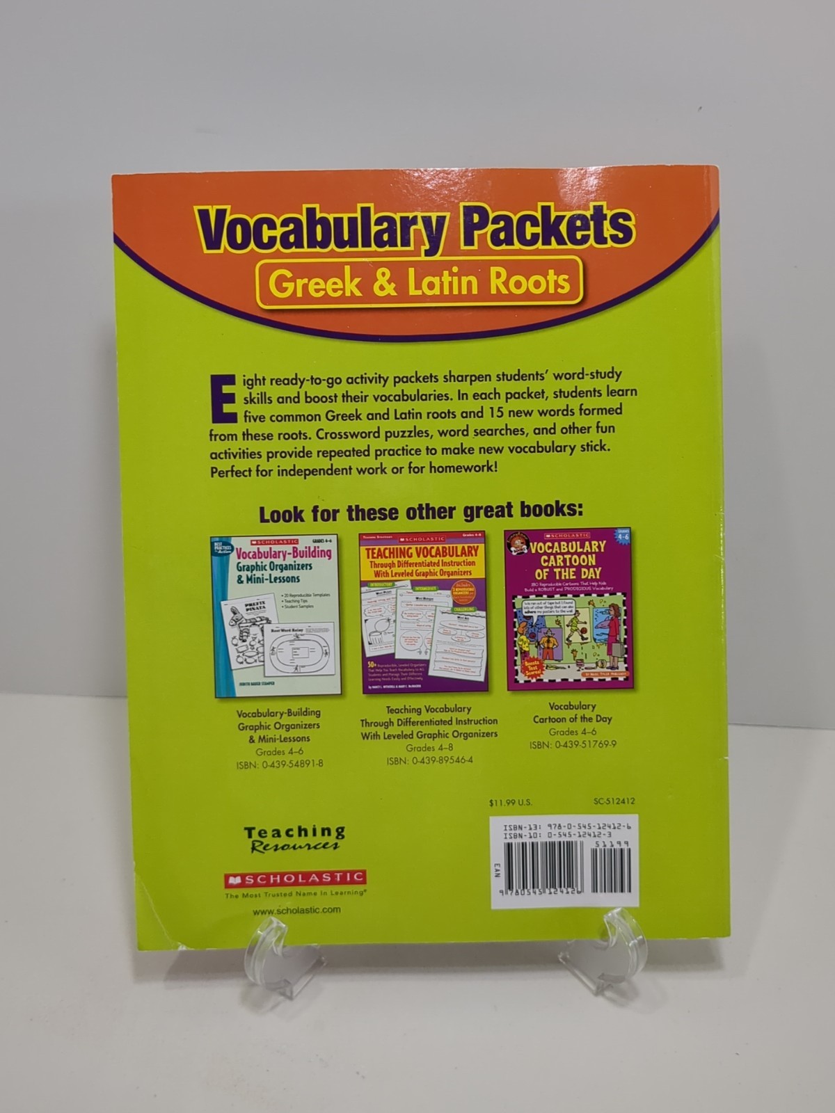 Vocabulary Packets-Greek & Latin Roots Workbook Grades 4-8 Scholastic Pre-owned