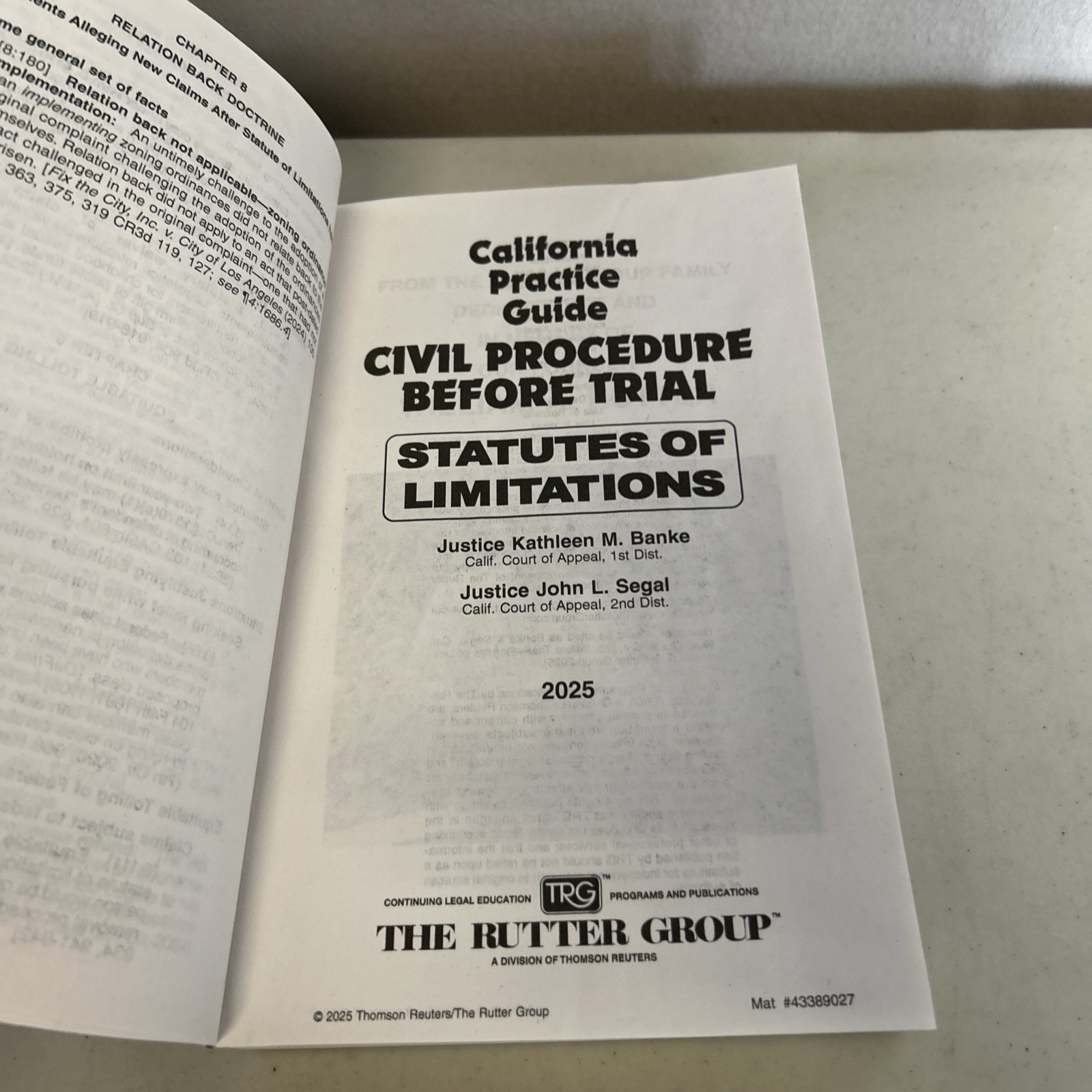 California Civil Procedure Before Trial STATUTES OF LIMITATIONS 2025 Rutter