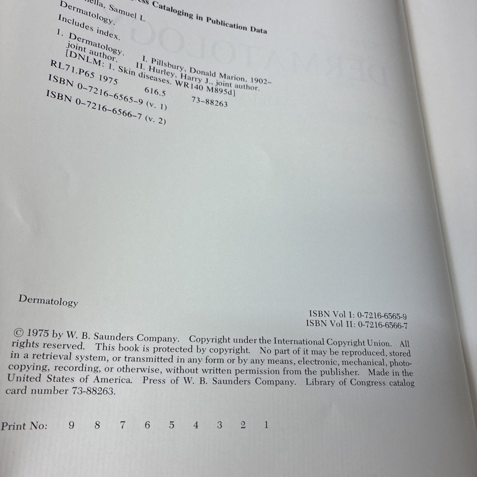 Dermatology Volume 1 Pages 1-912 By Moschella Pillsbury Hurley (Hardcover, 1975)