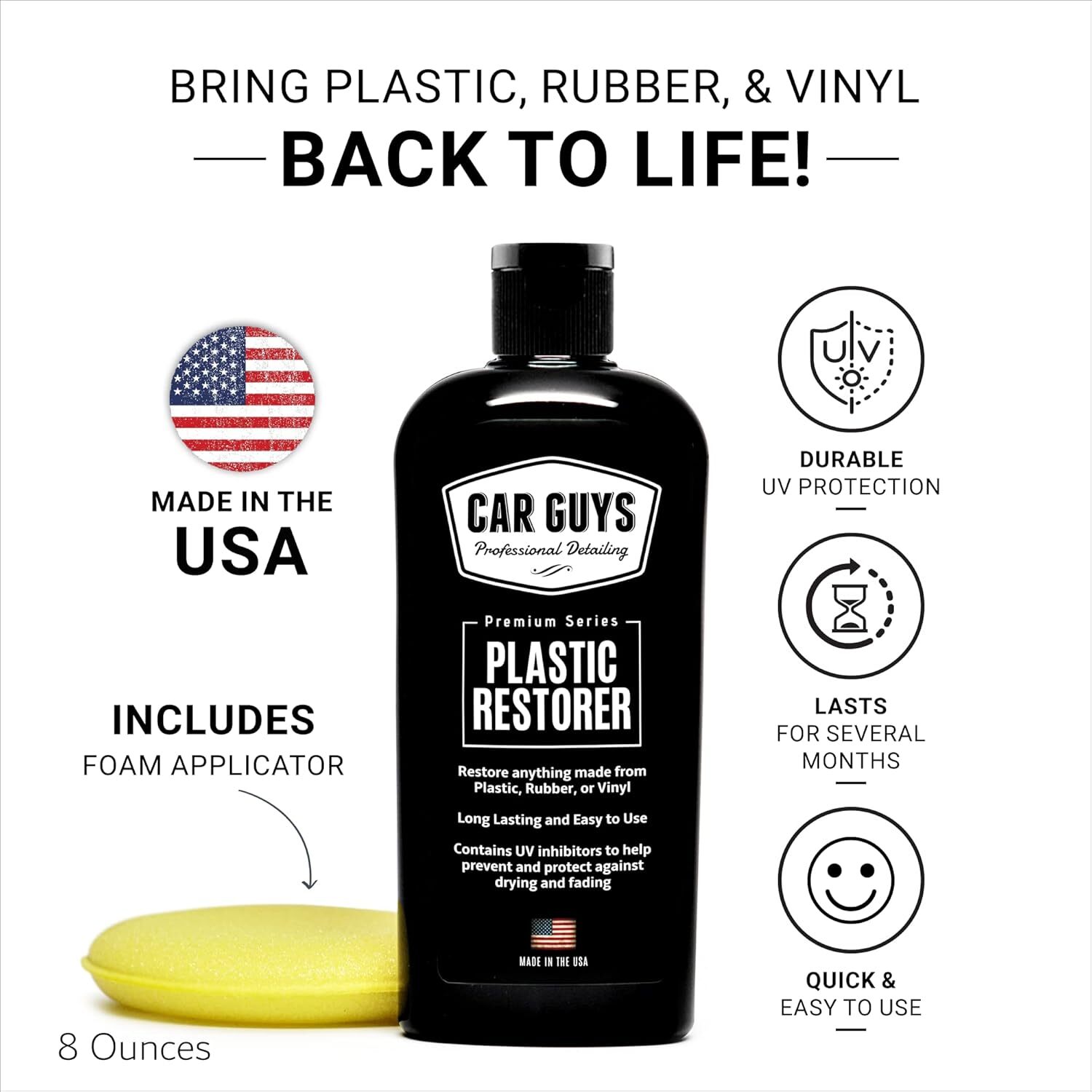 CAR GUYS Plastic Restorer | Bring Plastic, Rubber, and Vinyl | 8 Oz Kit