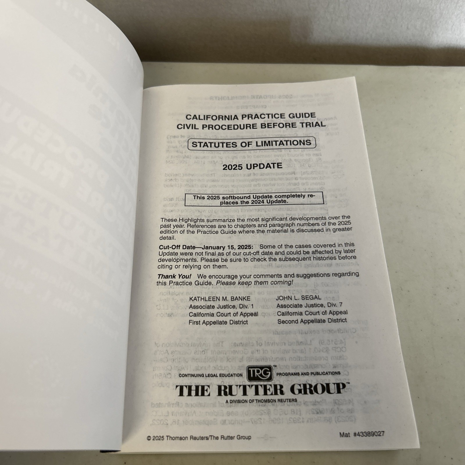 California Civil Procedure Before Trial STATUTES OF LIMITATIONS 2025 Rutter