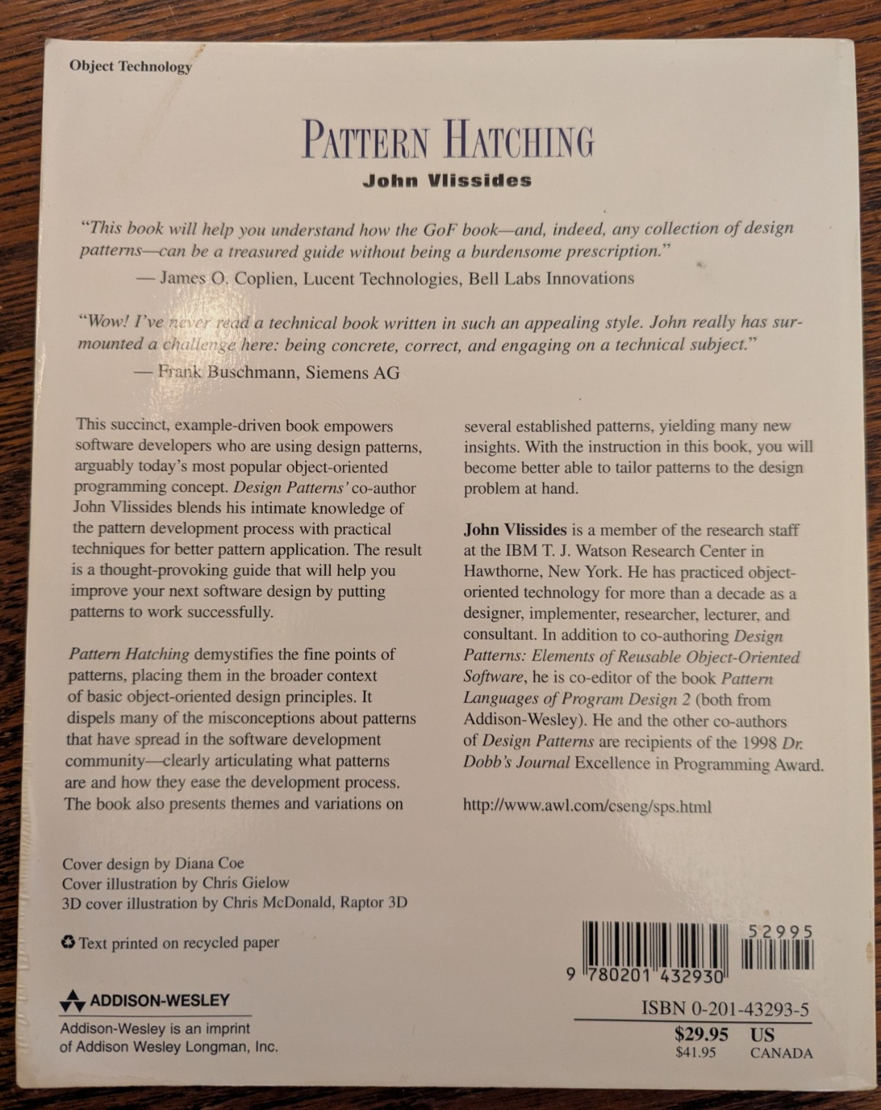 Pattern Hatching: Design Patterns Applied John Vlissides Software Patterns Serie