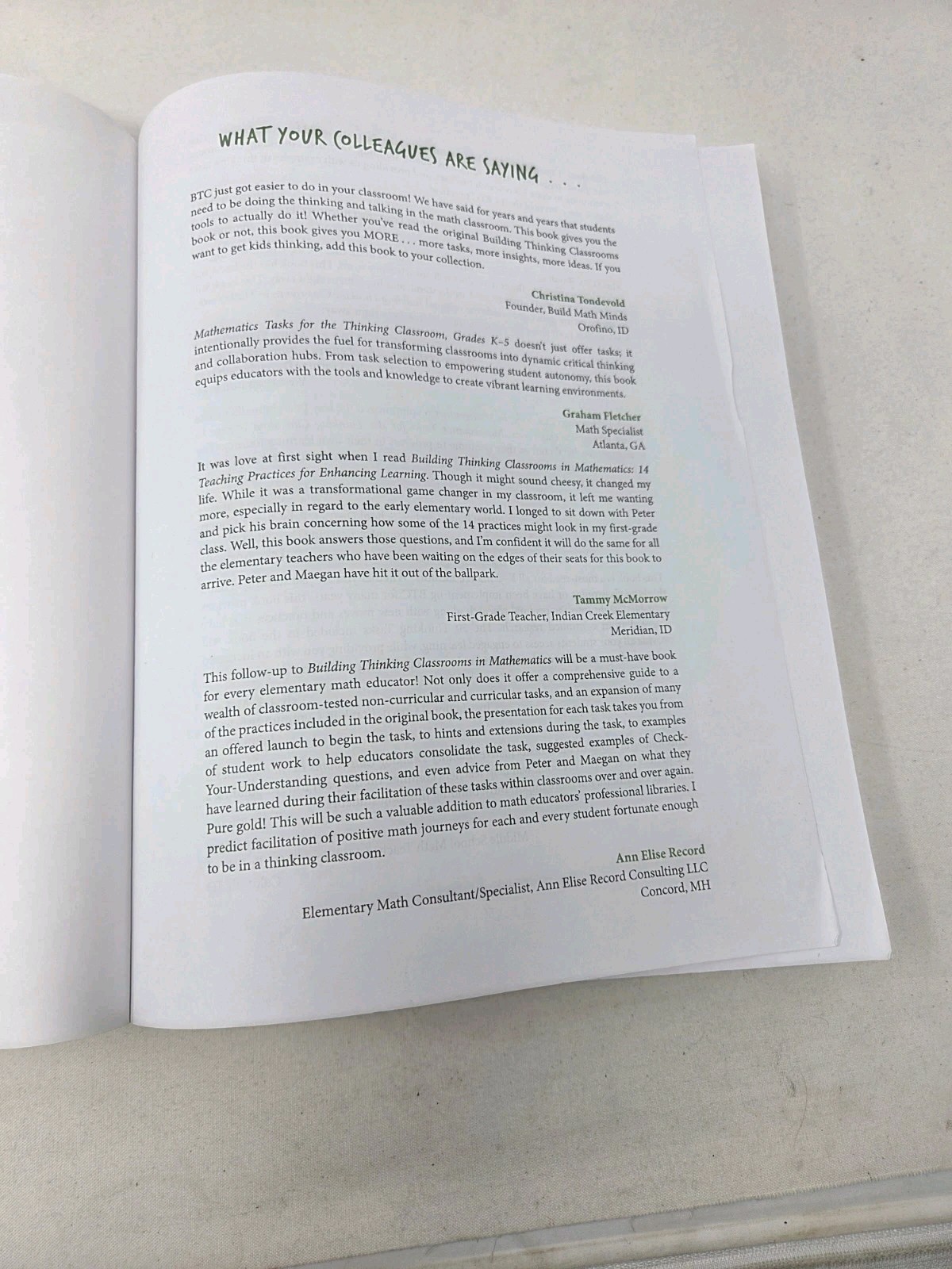 Mathematics Tasks for the Thinking Classroom, Grades K-5 by Peter Liljedahl