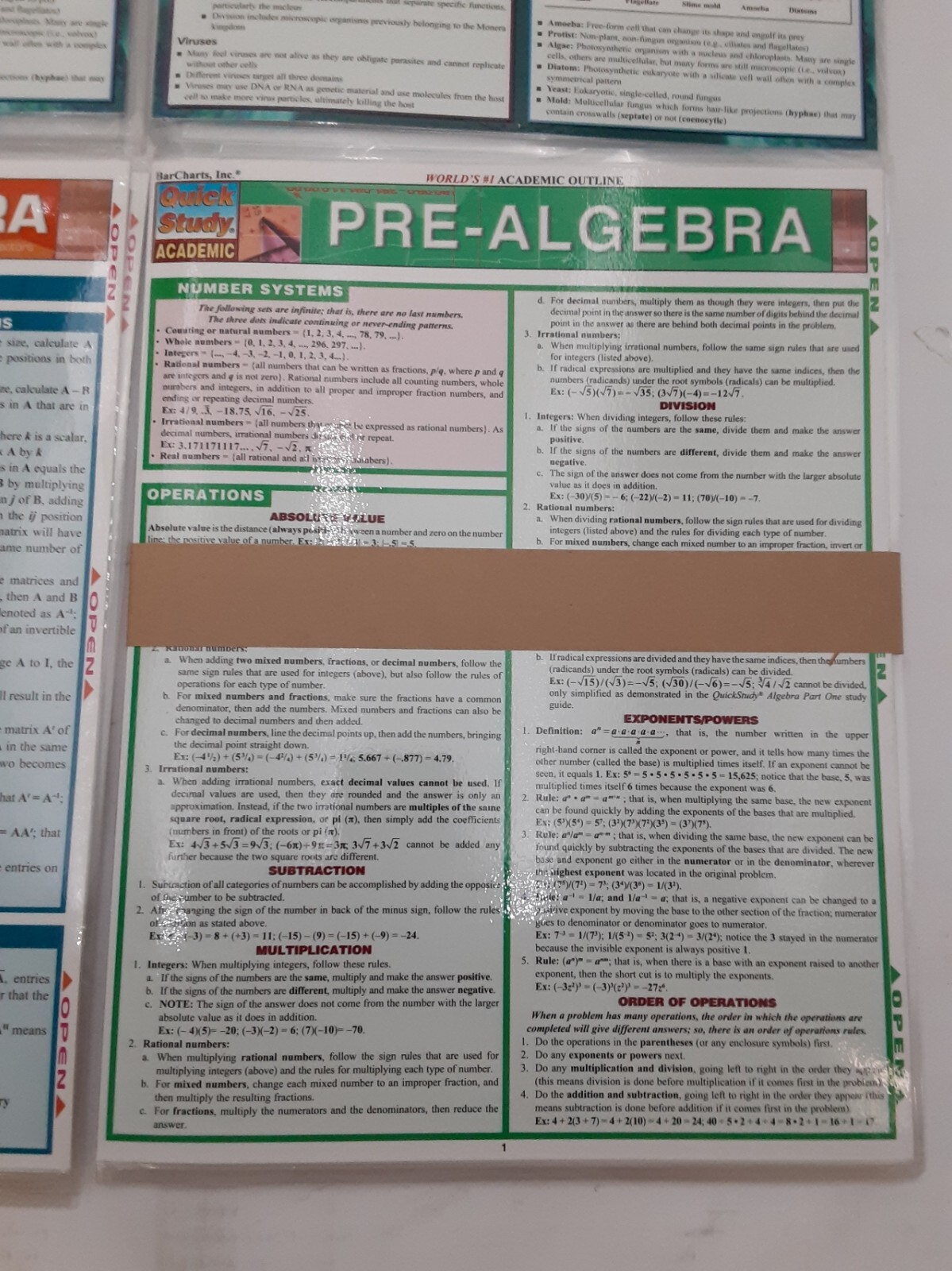 Quick Academic Study laminated learning Aids Lot of 20 (3 diff charts) See Desc