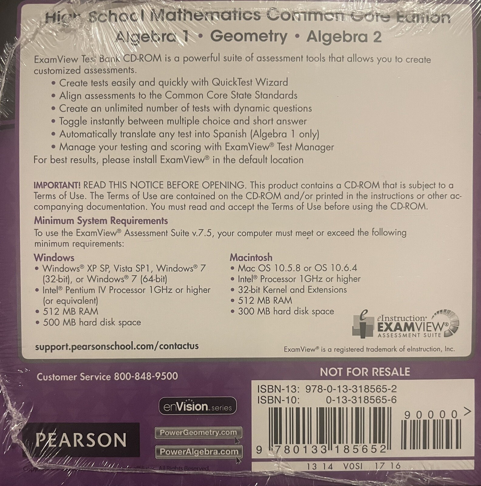 EXAMVIEW TEST BANK – Algebra 1 & 2 and Geometry – TEACHER’S EDITION – CD-ROM