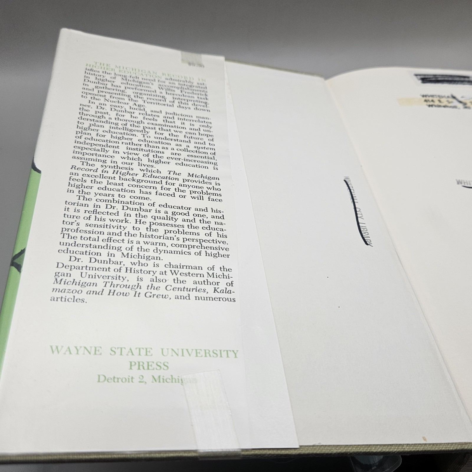 The Michigan Record In Higher Education By Willis Dunbar 1963 HC DJ Ex Library