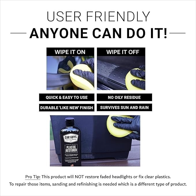 CAR GUYS Plastic Restorer Kit – 8oz Bottle – Revive Plastic, Rubber & Vinyl