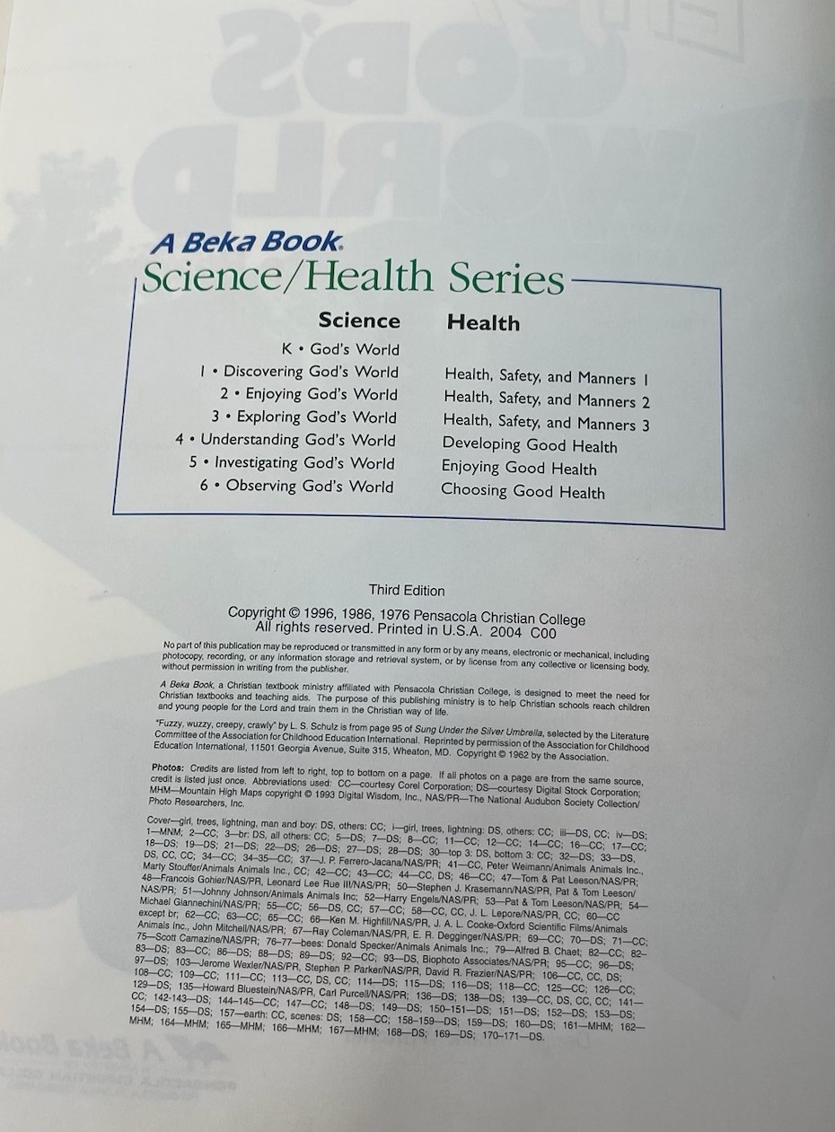 Abeka 2nd Grade Science Reader Enjoying Gods World 3rd Edition 51101010 READ DES