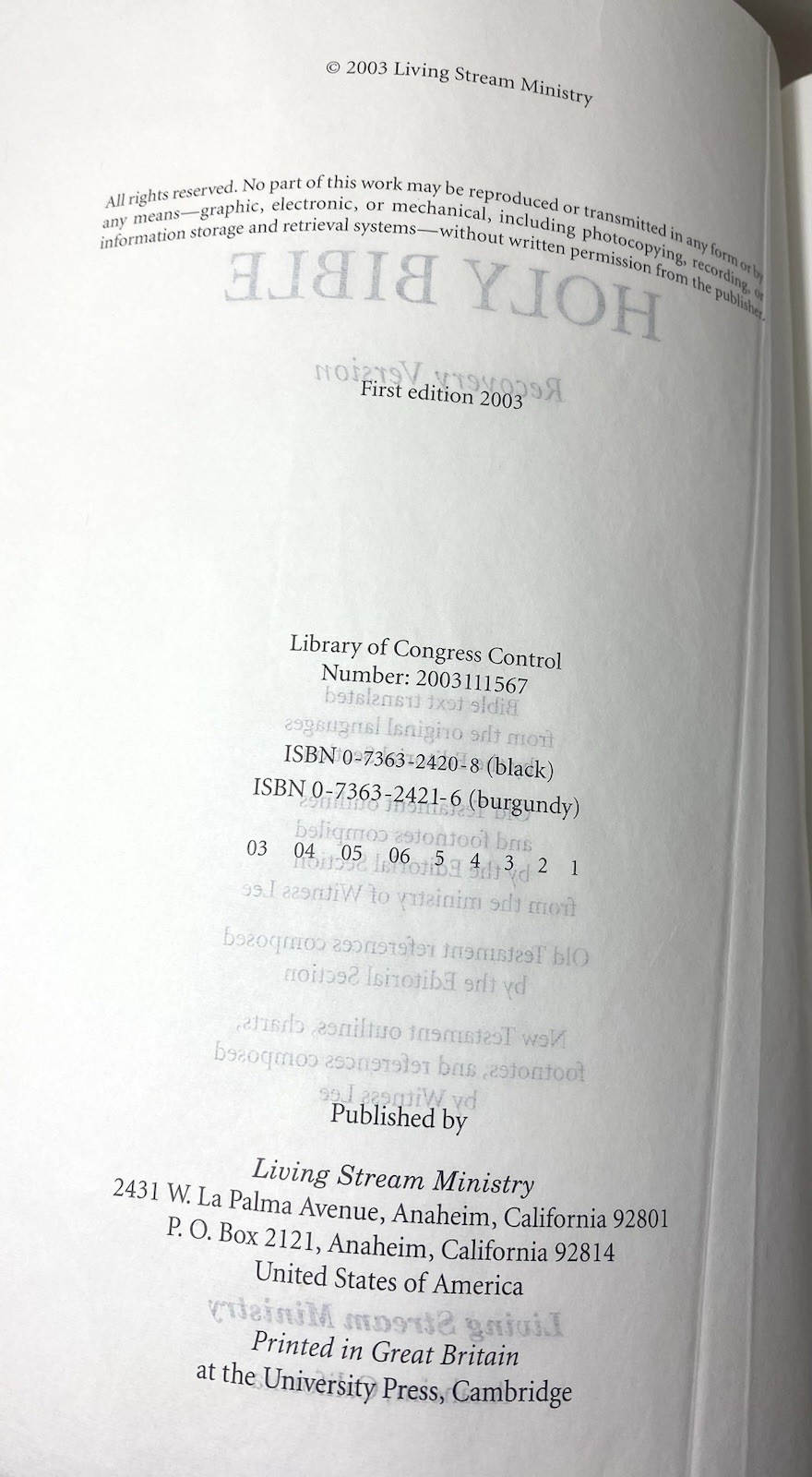 Holy Bible Recovery Version Bonded Leather Black 2003, Reference Notes