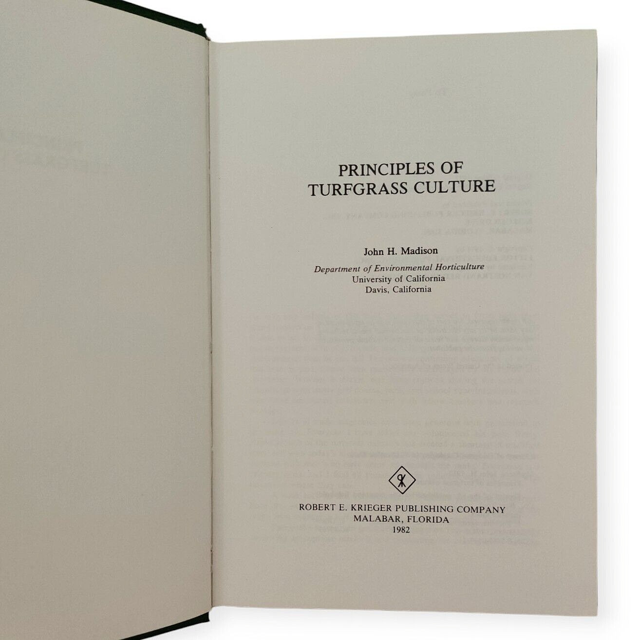 Principles of Turfgrass Culture by John H. Madison 1982 Hardcover