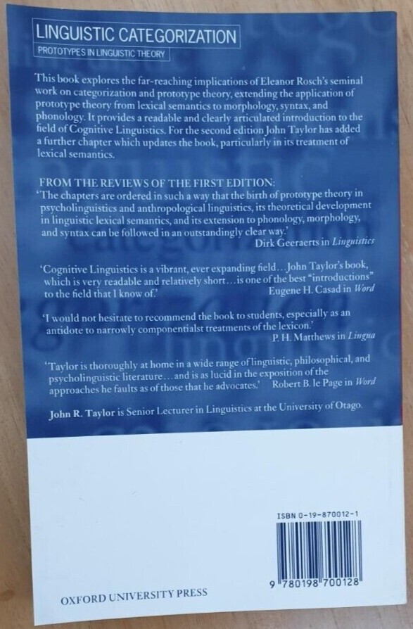 Linguistic Categorization: Prototypes in Linguistic Theory by John R. Taylor