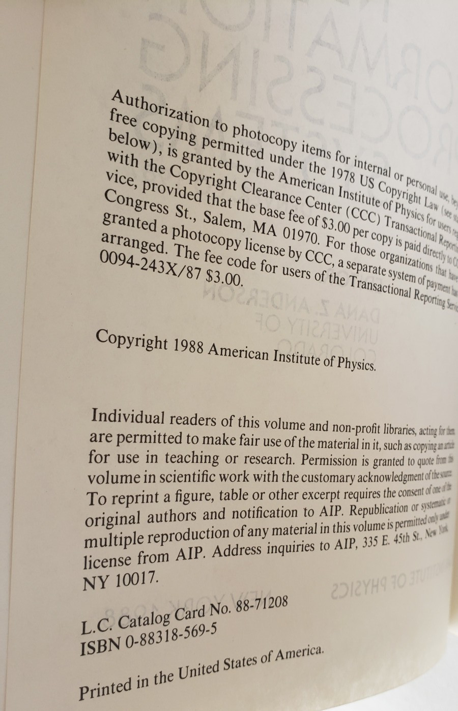 Neural Information Processing Systems Anderson AIP 1988 NIPS 1987 NEW Hardcover