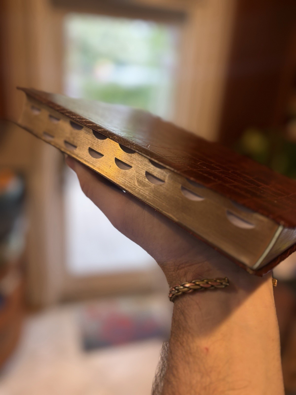 KJV Sword Bible, Large Print Alligator Bonded Leather, Thumb Index *READ*