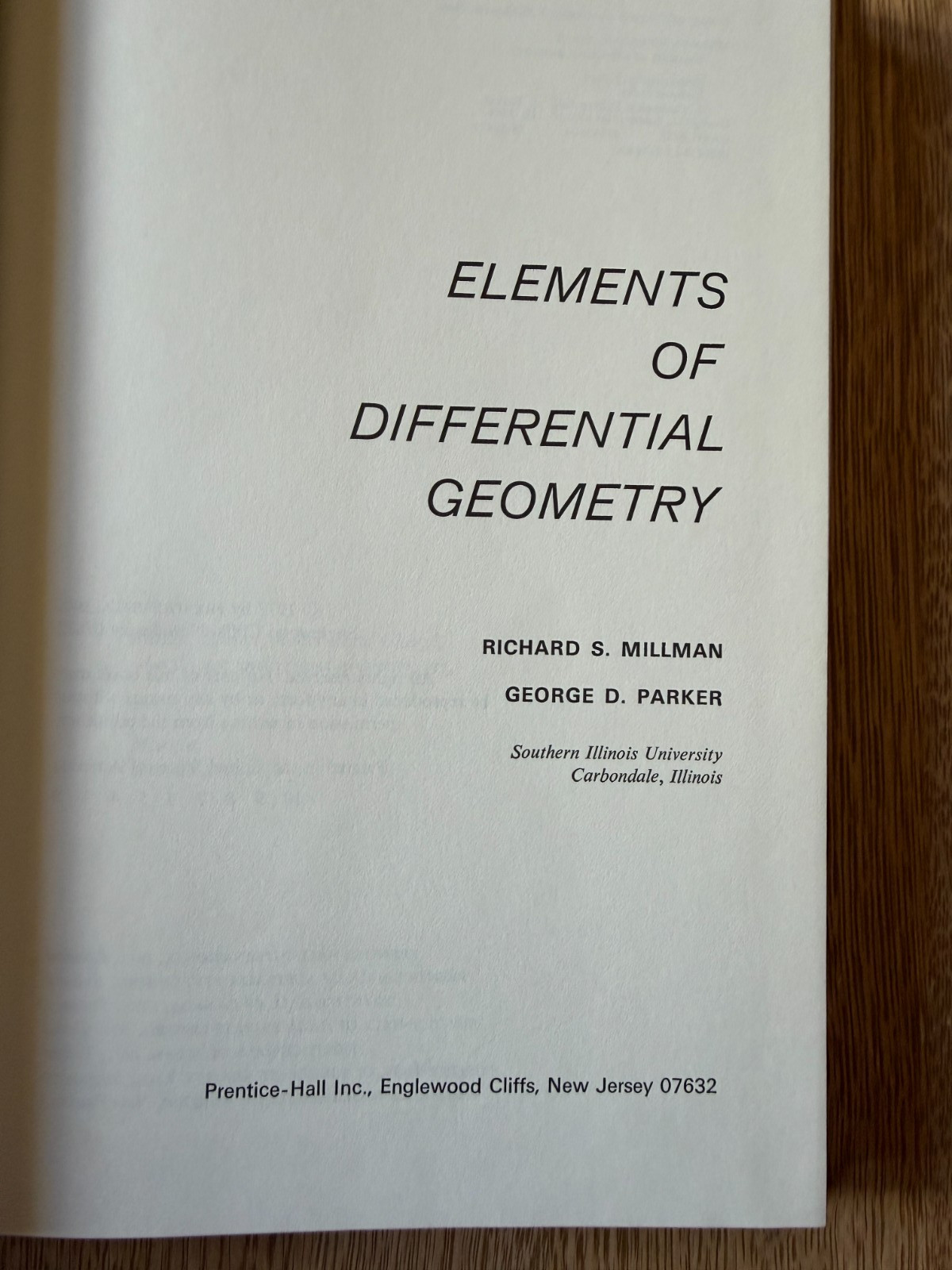Elements of Differential Geometry – Richard Millman & George Parker – HC/DJ/VG
